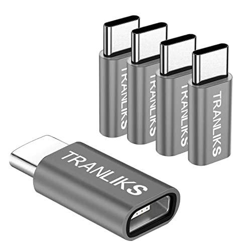 TRANLIKS Adaptador Micro USB Hembra a Tipo C Macho para Carga y Sincronización de Datos(5 Piezas Gris) Cover