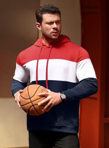 Mainfini Men's Color Block Hoodie Long Sleeve Casual Hooded Sweatshirt with Kangaroo Pocket (S-XXL)2