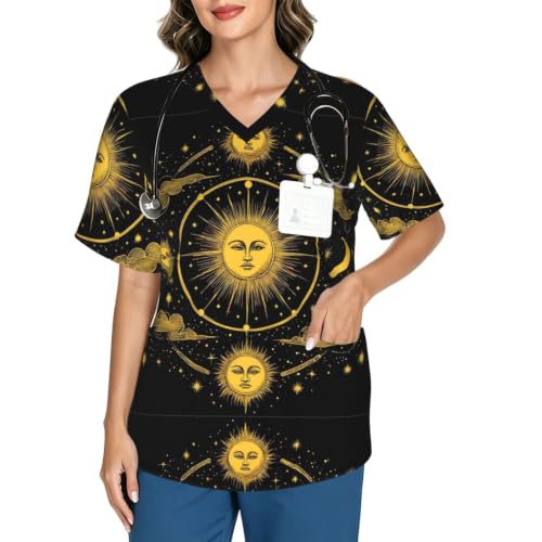 Supdreamc Women's Medical Nursing Scrub Top V Neck Short Sleeve Wear Tunic