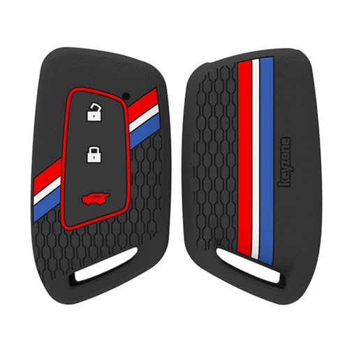 Keyzone® Striped Silicone Key Cover Compatible for MG Hector, Windsor EV 3 Button Smart Key. (Black)