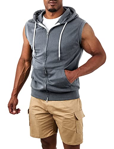 Image of Ohoo Mens Slim Fit Sleeveless Lightweight Zip Up Hooded Sweatshirt Vest Hoodie