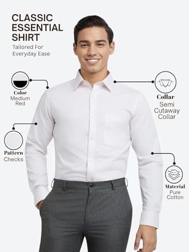 Image of Raymond Slim Fit Pure Cotton Checks Pattern Semi Cut Away Collar Formal Shirt