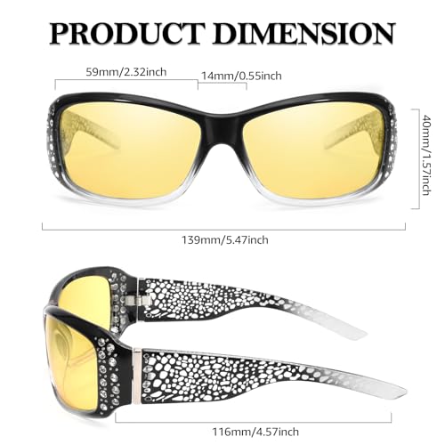 TJUTR Driving Night Vision Glasses for Women, Polarized Anti Glare Yellow Lens Wrap Around Eyewear for Nighttime Driving3