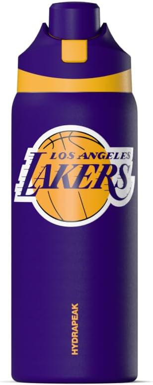 Hydrapeak x NBA Officially Licensed Los Angeles Lakers Oasis 32 oz Water Bottle with Chug Lid Push Button, Stainless Steel Water Bottle No Straw, 32 oz Insulated Water Bottle