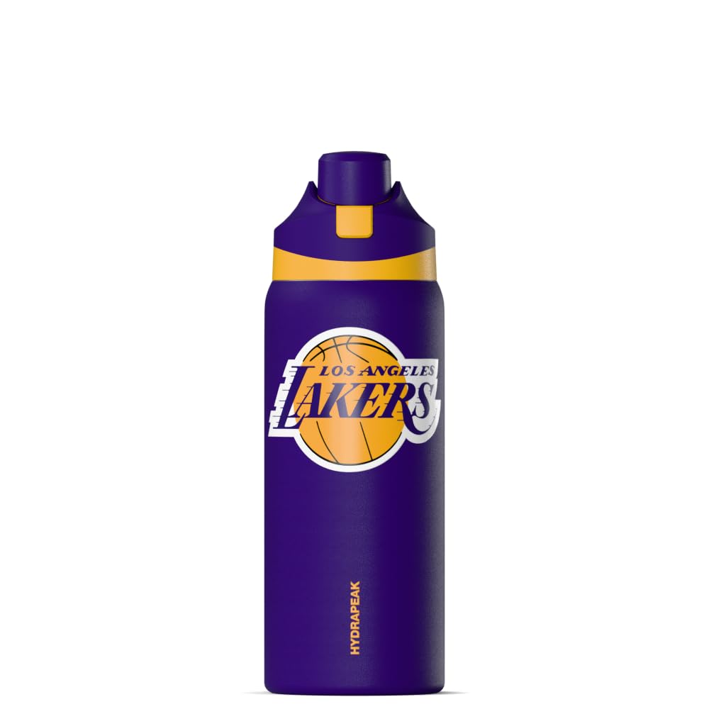Hydrapeak Officially Licensed NBA Los Angeles Lakers Oasis 32oz Insulated Water Bottle with Push Button Chug Lid & Handle, Leakproof Stainless Steel Sports Bottle for Gym, Travel & Game Day — image 1
