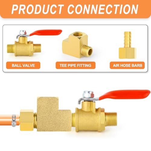 Image of GASHER 5Pcs Brass Tee Fitting, 1 /8 inch FNPT x 1 /8 inch FNPTx 1 /8 inch MNPT Pipe Fittings, Male Run Tee