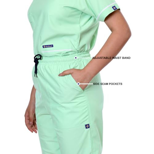 Image of Women's 5-Pocket Scrub Suit | Set of Top & Pant | Half Sleeves | Mandarin Collar | Breathable Polyviscose Fabric | Comfortable | Durable | Uniform for Doctors Nurse & Dentist LG 5XL