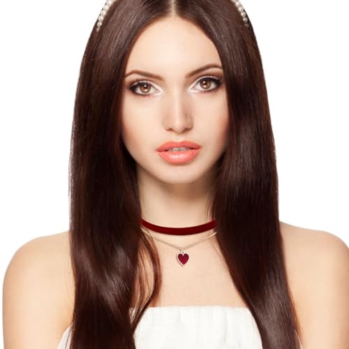 HekouJiub Gothic Samt Halskette Halloween Rot Trachtenkette Damen Choker Halskette mit Herzanhänger Verstellbare Herz Halsband 80er 90er Jahre Schleifenkette für Halloween Cosplay Party