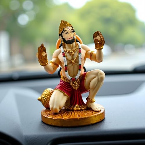 Image of UNOVATE Hanuman Idol for Car Dashboard | Bhajan Hanuman Murti for Home, Office Desk - Hanuman Murti for Pooja, Temple Showpiece, Decoration, Festivals and Gifting