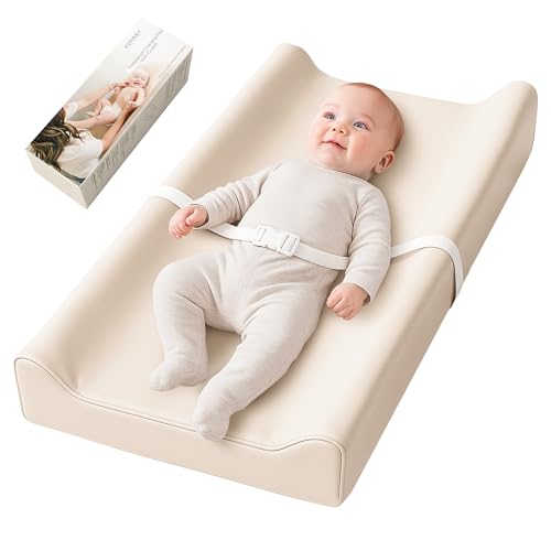 Image of Konssy Vegan Leather Baby Changing Pad, Soft Non-Slip Diaper Changing Pad with Waterproof Wipeable Cover for Nursery Dresser or Table, 32 x 16 inches