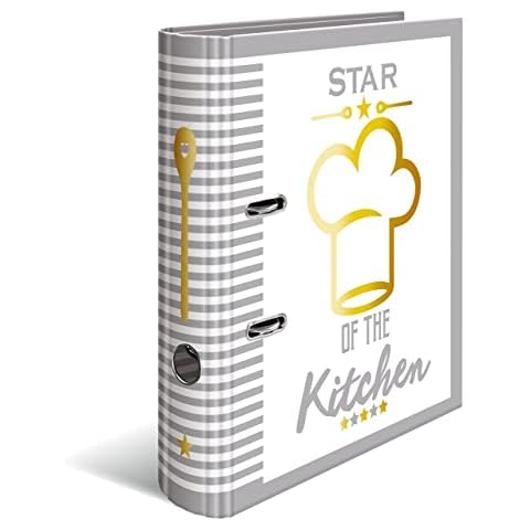 HERMA Recipe File for Own Recipes with Star of the Kitchen motif, A4, 70 mm Spine, with Gold Embellishments and 5-Piece Register, 1 Folder Cover