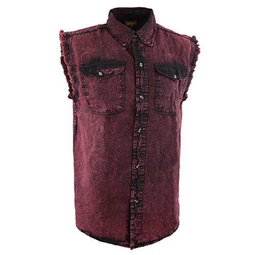 Image of Milwaukee Leather DM4009 Men's Sand Lightweight Denim Shirt with with Frayed Cut Off Sleeveless Look