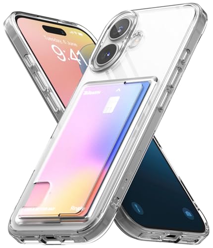 Ringke Fusion Card [Transparent Wallet] Compatible with iPhone 16 Plus Case, Hold Up to 1 Card, Built-in Cardholder Phone Cover for Women, Men - Clear