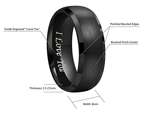 CROWNAL 4mm 6mm 8mm Black Hammered/Polished Domed Tungsten Wedding Couple Bands Rings Men Women Engraved I Love You Size 5 To 173