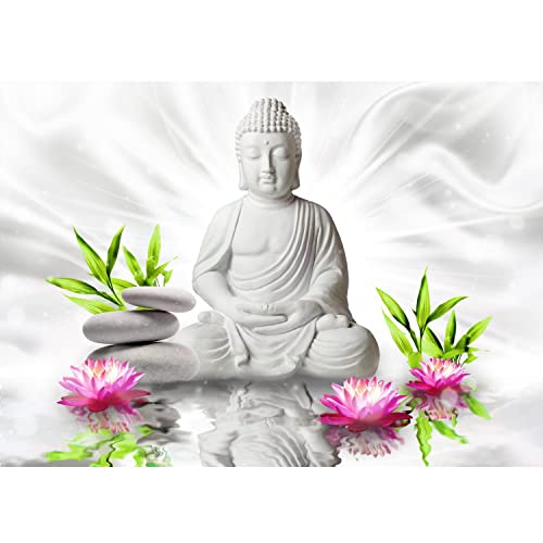 Runa Art Papel tapiz fotográfico flores Buda Zen 352 x 250 cm Lana Fondo De Pantalla XXL Moderna Decoración De Pared Sala Cuarto Oficina Salón Blanco Rosa Verde 9289011c