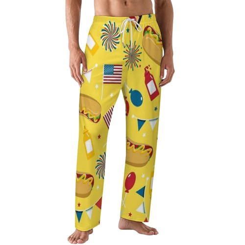 National Hot Dog Day Comfy Pajama Pants Adjustable Sleepwear Beach Pants for Men