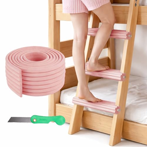 Soft Bunk Bed Ladder Pads with Cutter – Foam Step Padding & Ladder Cover for Kids’ Loft Beds, Dorm Ladders, Stairs & Edges, Easy-Cut Protective Pads for Comfortable Climbing and Home Safety (Pink)