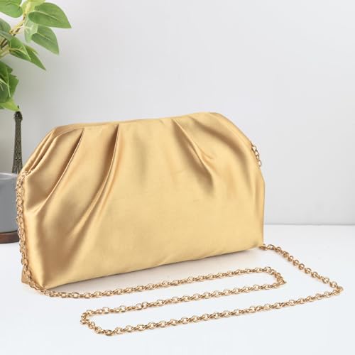 Image of ERKOON Clutch Purse for Women Elegant Pleated Evening Bag Crossbody Shoulder Handbag Envelope Bag with 2 Detachable Chain