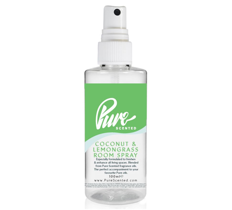 Pure Scented 100ml Room & Fabric Sprays Suitable For Home, Car, Caravan, Work, Gym Bags, Odour Eliminators (1 x 100ml, Coconut & Lemongrass)