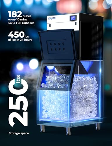 Image of 450LBS /24H Commercial Ice Maker Machine, 22 inch Air Cooled Ice Machine with 250LBS Storage Bin, Powerful Compressor, 182 Full Cube Ice Ready in 8-15 Min, Industrial Ice Maker for Restaurant Bar Cafe