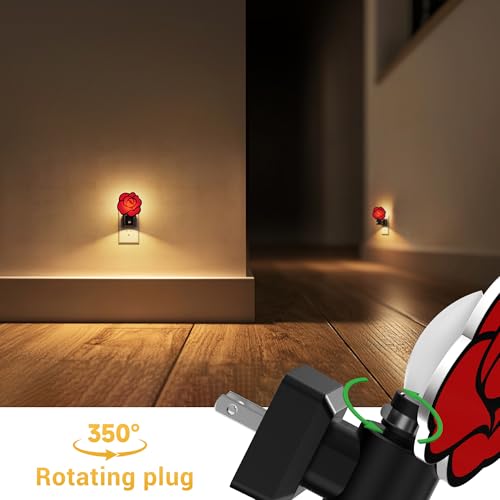 Image of L LOHAS LED Red Rose Night Lights Plug into Wall, Gothic Rose LED Night Light with Dusk‑to‑Dawn Sensor, Adjustable Brightness, 350 Rotatable Plug in Nightlight for Bedroom Hallway Bathroom (2 Pack)