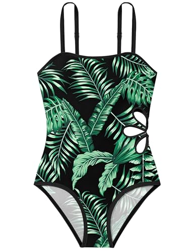 Image of Shallmu Girls Swimsuit Color Block Adjustable Straps One Piece Summer Bathing Suit for Girls 9-16 Years