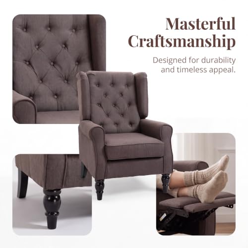 Image of Tufted Wingback Accent Manual Single Lounge Recliner Chair, Brown