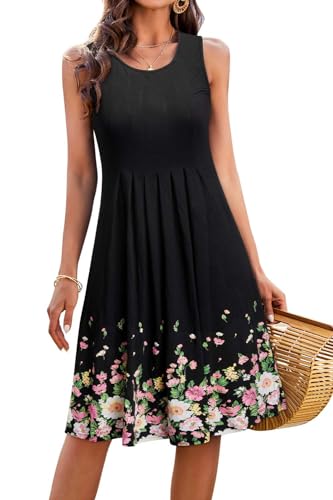 Image of KILIG Women Soft Casual Beach Sundress Floral Pleated Vintage Tank Dress 2026
