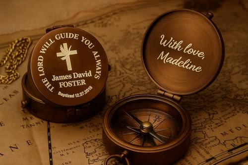 Brújula personalizada de latón con mensaje grabado de amor | 8vo para esposo o esposa | Regalo vintage personalizado para pareja con estuche de cuero miniatura 2