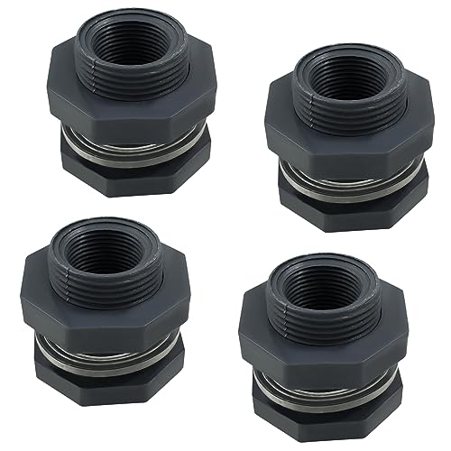 Image of 4pcs NPT3 /4 PVC Bulkhead Fitting, 3 /4 Inch Plastic Water Tank Connector Threaded Thru-Bulk Pipe Fittings for Rain Barrels, Aquariums, Bucket Hose Adapter, Ponds, Pools
