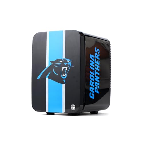 Image of Ukonic NFL Carolina Panthers 15-Can Mini Fridge 10L - AC /DC Powered, Official Team Colors & Logo, Portable Cooler for Tailgates, Home, Office, or Car