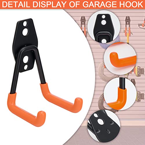 Tompig Garage Hook, 13 Pack Garage Bike Hook Steel Wall Hooks Heavy Duty, Wall Mount Garage Storage Hooks with Anti-Slip Coating Storage Hooks for Tools, Ladder, Utility, Bike Hooks (Orange)