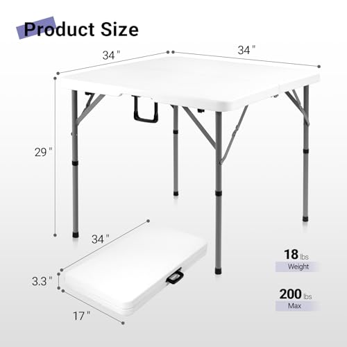 34" Folding Card Table,Square Portable Heavy Duty Plastic Game Table,White by Byliable - Image 3