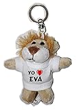 León de peluche (llavero) con Amo Eva en la camiseta (nombre de pila/apellido/apodo)