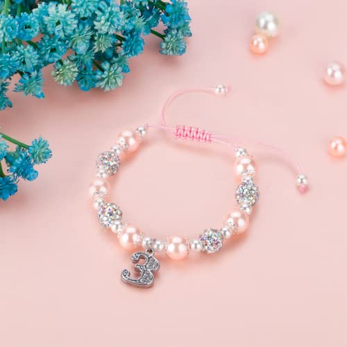 Image of PARTNER 2nd-13th Birthday Gifts for Her, Pink Pearl and Rhinestone Number Charm Bracelet for Girls Daughter Niece Granddaughter Sister