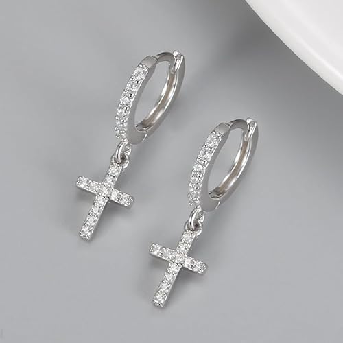 Kreuz Ohrringe Silber 925 Creolen Huggie Hoop Ohrringe für Frauen, Zierlich Kreuz Ohrringe mit glänzenden Zirkon Creolen Silber 925 klein Hypoallergene Jewerly für Mädchen Kind