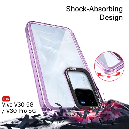 Image of TheGiftKart Hybrid Shockproof Back Cover Case for Vivo V30 / V30 Pro 5G | Stylish Camera Border | Electroplated Buttons | Crystal Clear Hard Back Cover Case (TPU & PC, Purple Bumper)