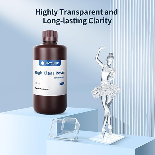 Image of ANYCUBIC High Clear 3D Printer Resin, Resist Yellowing and Highly Transparent, Tough and Resilient, Low Odor 3D Printing Resin, Widely Compatible Resin 3D Printers (High Clear, 2kg)