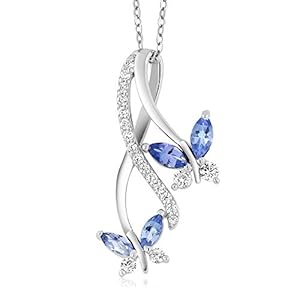 Gem Stone King 925 Sterling Silver Blue Tanzanite Butterfly Infinity Pendant Necklace For Women (1.21 Cttw, Marquise Cut, December Gemstone Birthstone, with 18 Inch Silver Chain)
