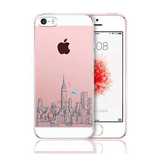 Caler Funda iPhone SE,Funda iPhone SE 5 5S Case, Suave TPU Gel Silicona Ultra-Delgado Ligera Anti-rasguños Protección Kawaii Carcasa para Cubierta Apple iPhone SE/5/5S (Ciudad)