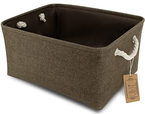 Yeaberr Storage Basket Bins, Large Foldable Fabric Storage Baskets With Handles For Clothes Toys Organizing Home Office Laundry Nursery Shelves, Baskets For Gifts Empty (Brown, 16.1X12.2X7.9 Inch) #TOP19