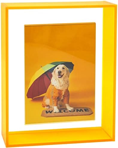 8X10 Floating Picture Frame Neon Acrylic Translucent Colorful Decorative Photo Frame for Desk Wall Mounting Tabletop, Neon Yellow