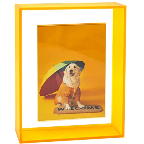 8X10 Floating Picture Frame Neon Acrylic Translucent Colorful Decorative Photo Frame For Desk Wall Mounting Tabletop, Neon Yellow #TOP1