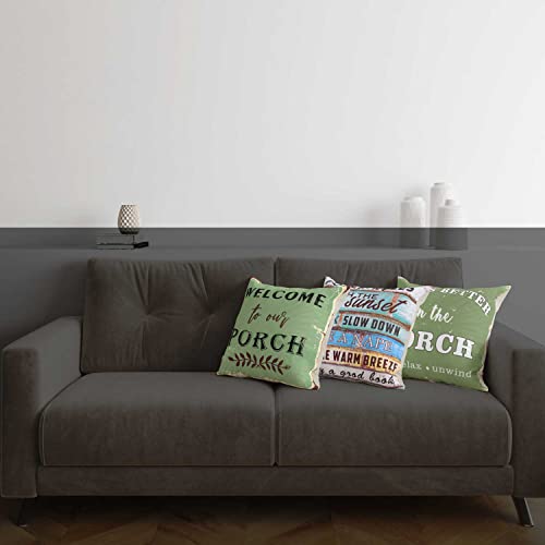 Decopow Welcome To Our Porch Decorative Throw Pillow Cover,Porch Decor Cover 18X18 Inches Cover Only (Vintage Green) #TOP5