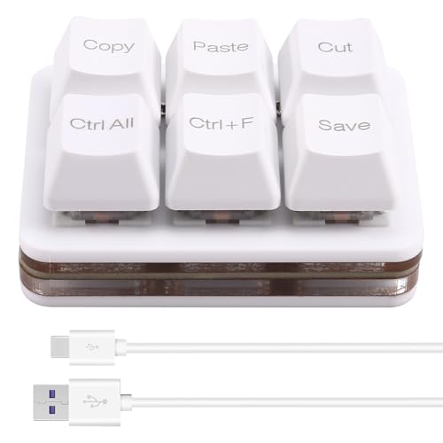 Steowsey Teclado de 6 teclas para copiar, pegar, buscar, guardar cortar, teclado OSU con una sola mano, teclado mecánico programable, teclado macro blanco