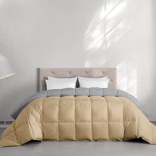 Image of Restful Sleep Reversible All Weather Comforter King Size - Dohar /Rajai /Blanket /Duvet -250 GSM Quilt Soft Microfiber Fill King Size (92 inchX106 inch) - Beige /Silver Grey Color