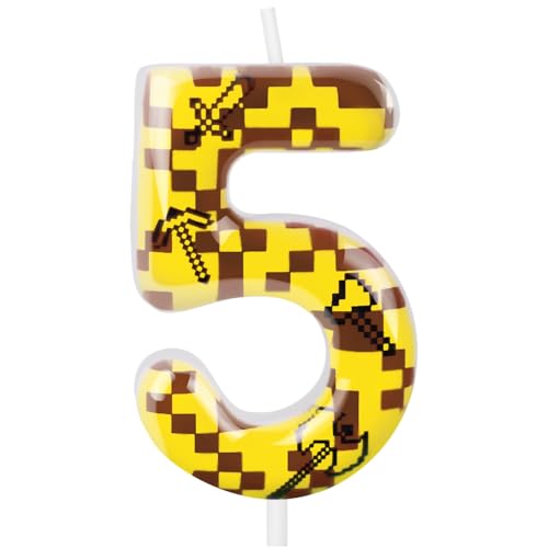 Pixel 5 Candle for Birthday Cake Boy Birthday Party Decorations 5 Year Old