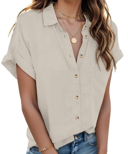 Zeagoo Button Up Shirt Women Casual Cotton Linen Shirts Pocket