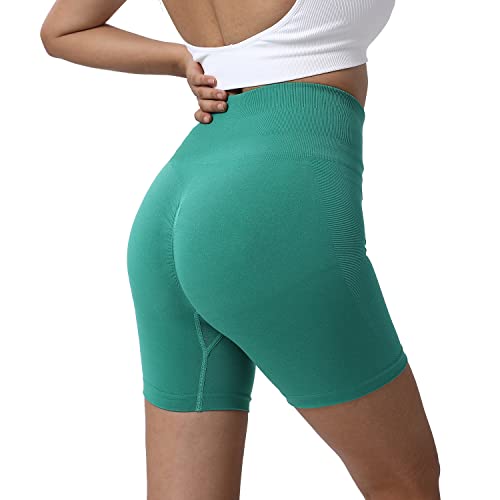 Short Sport Femme, Short Cycliste Femme Taille Haute Gym Fitness Yoga Short Legging Push Up Booty Butt Scrunch sans Couture (Vert d'eau, M) Cover