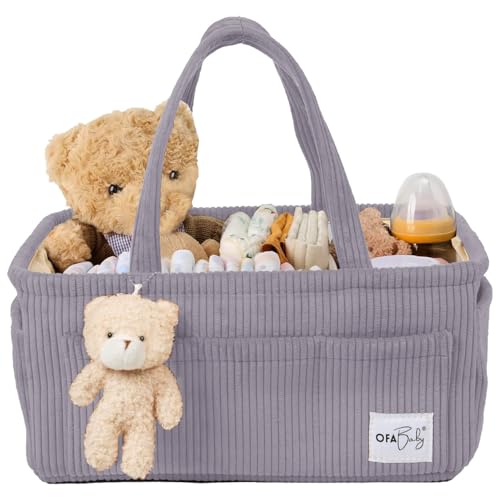 Baby Diaper Caddy & Nursery Storage Bin – Portable Organizer for Diapers & Baby Wipes – Newborn Essentials & Car Caddy (Grey)